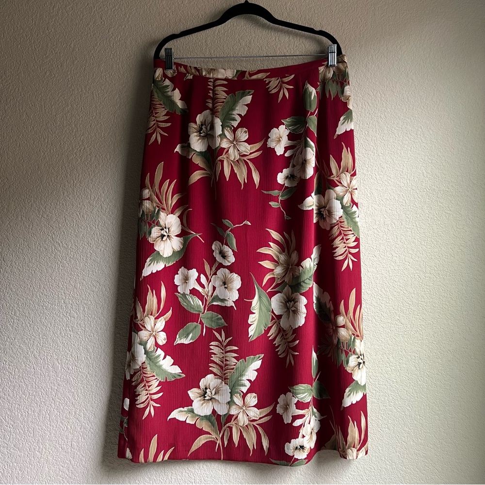 Vintage Alfred Dunner Hawaiian Red Tropical Print Midi skirt, size 18W